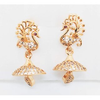 Fashionable American Diamond Peacock Design Jhumki Dropdown Earrings
