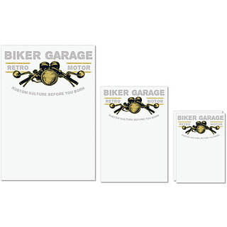                       UDNAG Untearable Waterproof Stickers 155GSM 'Bike garrage and retro motor' A4 x 1pc, A5 x 1pc & A6 x 2pc                                              
