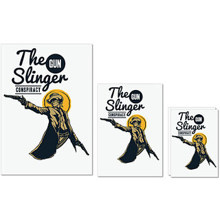                       UDNAG Untearable Waterproof Stickers 155GSM 'Wild wild west | the gun slinger conspiracy' A4 x 1pc, A5 x 1pc & A6 x 2pc                                              