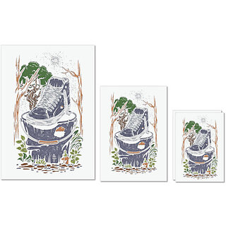                       UDNAG Untearable Waterproof Stickers 155GSM 'Illustration | Shoe, bucket' A4 x 1pc, A5 x 1pc & A6 x 2pc                                              