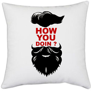                       UDNAG White Polyester 'Beared | How you doing' Pillow Cover [16 Inch X 16 Inch]                                              