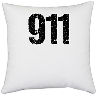                       UDNAG White Polyester '911' Pillow Cover [16 Inch X 16 Inch]                                              
