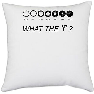                      UDNAG White Polyester 'Camera | F number' Pillow Cover [16 Inch X 16 Inch]                                              