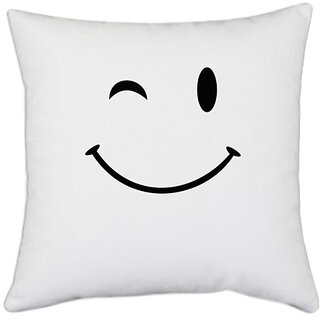                       UDNAG White Polyester 'Smiley | emoji' Pillow Cover [16 Inch X 16 Inch]                                              
