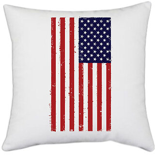                       UDNAG White Polyester 'Amerikan Flag | American Flag' Pillow Cover [16 Inch X 16 Inch]                                              