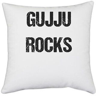                       UDNAG White Polyester 'Guju | Guju rocks' Pillow Cover [16 Inch X 16 Inch]                                              