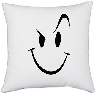                       UDNAG White Polyester 'Smiley' Pillow Cover [16 Inch X 16 Inch]                                              