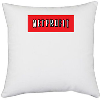                       UDNAG White Polyester 'Profit | Netprofit' Pillow Cover [16 Inch X 16 Inch]                                              