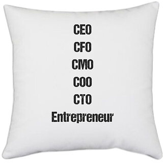                       UDNAG White Polyester 'Corporate Titles | CEO CFO CMO COO CTO' Pillow Cover [16 Inch X 16 Inch]                                              