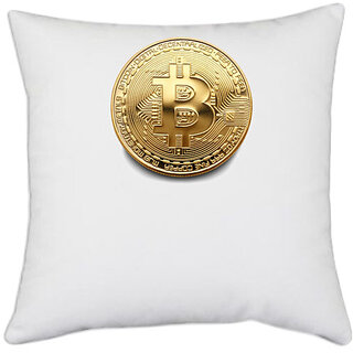                       UDNAG White Polyester 'Cryptocurrency | Bitcoin' Pillow Cover [16 Inch X 16 Inch]                                              