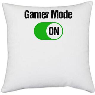                       UDNAG White Polyester 'Gamer | Game mode On' Pillow Cover [16 Inch X 16 Inch]                                              