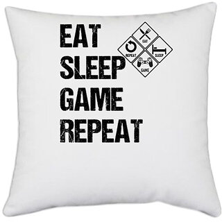                       UDNAG White Polyester 'cycle | Eat Sleep Game Repeat' Pillow Cover [16 Inch X 16 Inch]                                              
