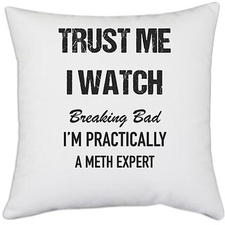                       UDNAG White Polyester 'Meth Expert | I watch Breaking Bad' Pillow Cover [16 Inch X 16 Inch]                                              
