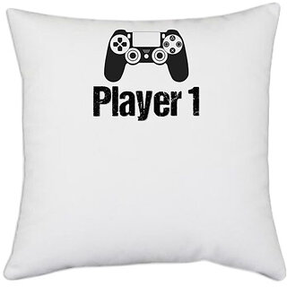                       UDNAG White Polyester 'Player | Player 1' Pillow Cover [16 Inch X 16 Inch]                                              
