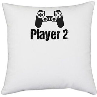                       UDNAG White Polyester 'Player | Player 2' Pillow Cover [16 Inch X 16 Inch]                                              
