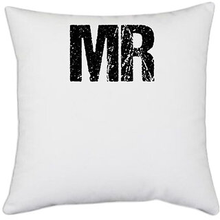                       UDNAG White Polyester 'Mr' Pillow Cover [16 Inch X 16 Inch]                                              