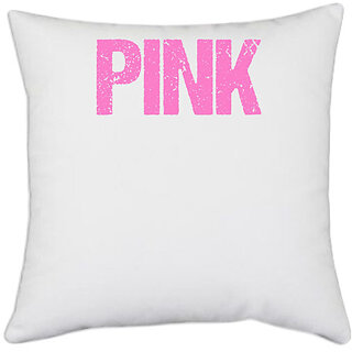                       UDNAG White Polyester 'PINK' Pillow Cover [16 Inch X 16 Inch]                                              