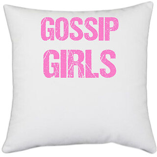                       UDNAG White Polyester 'Gossip Girl' Pillow Cover [16 Inch X 16 Inch]                                              