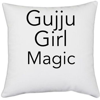                       UDNAG White Polyester 'Gujrati | Gujju girl magic' Pillow Cover [16 Inch X 16 Inch]                                              