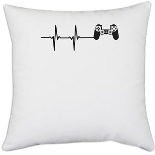                       UDNAG White Polyester 'Heart and Game' Pillow Cover [16 Inch X 16 Inch]                                              