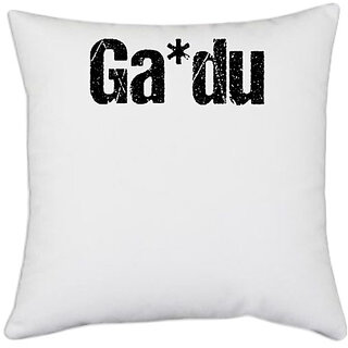                       UDNAG White Polyester 'Word | Ga*du' Pillow Cover [16 Inch X 16 Inch]                                              