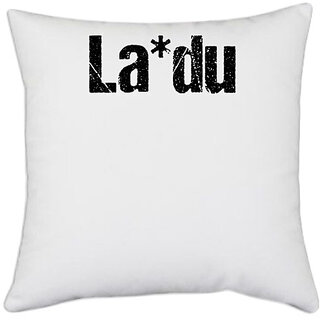                       UDNAG White Polyester 'Word | La*du' Pillow Cover [16 Inch X 16 Inch]                                              
