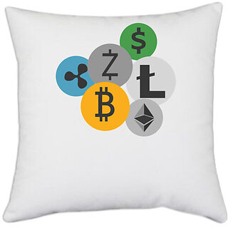                       UDNAG White Polyester 'Cryptocurrency' Pillow Cover [16 Inch X 16 Inch]                                              