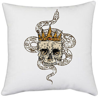                       UDNAG White Polyester 'Death | Death crown and snake' Pillow Cover [16 Inch X 16 Inch]                                              