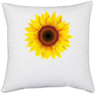                       UDNAG White Polyester 'Flower | Sunflower' Pillow Cover [16 Inch X 16 Inch]                                              