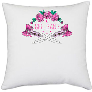                       UDNAG White Polyester 'Girl gang' Pillow Cover [16 Inch X 16 Inch]                                              