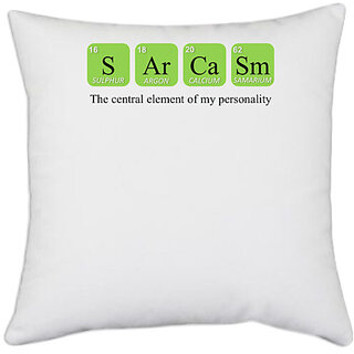                       UDNAG White Polyester 'Element | S Ar Ca Sm the central element of my personality' Pillow Cover [16 Inch X 16 Inch]                                              