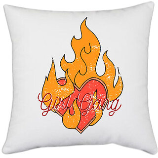                       UDNAG White Polyester 'Hot Girl gang' Pillow Cover [16 Inch X 16 Inch]                                              
