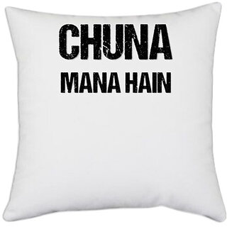                       UDNAG White Polyester 'Chuna Mana Hai' Pillow Cover [16 Inch X 16 Inch]                                              