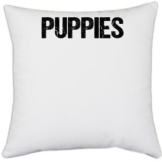                       UDNAG White Polyester 'Puppies' Pillow Cover [16 Inch X 16 Inch]                                              