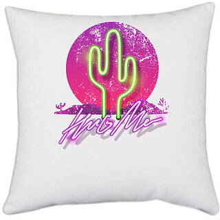                       UDNAG White Polyester 'Hug me and cactus' Pillow Cover [16 Inch X 16 Inch]                                              
