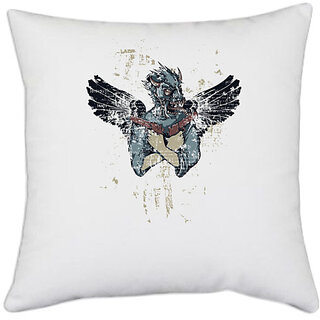                       UDNAG White Polyester 'Death and guns' Pillow Cover [16 Inch X 16 Inch]                                              