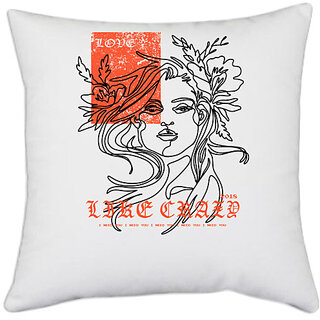                       UDNAG White Polyester 'Love | Love like Crazy' Pillow Cover [16 Inch X 16 Inch]                                              