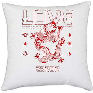                       UDNAG White Polyester 'Love dragon and error' Pillow Cover [16 Inch X 16 Inch]                                              