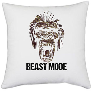                       UDNAG White Polyester 'Beast mode | Ape Beast Mode' Pillow Cover [16 Inch X 16 Inch]                                              