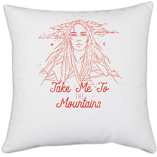                       UDNAG White Polyester 'Adventure | Take me to the mountain' Pillow Cover [16 Inch X 16 Inch]                                              