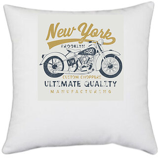                       UDNAG White Polyester 'Motorcycle | Ultimate quality manufacturing' Pillow Cover [16 Inch X 16 Inch]                                              