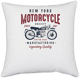                       UDNAG White Polyester 'New York Motorcycle' Pillow Cover [16 Inch X 16 Inch]                                              