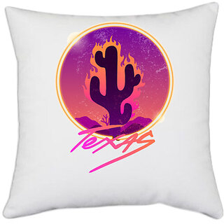                       UDNAG White Polyester 'Texas | Burning cactus' Pillow Cover [16 Inch X 16 Inch]                                              
