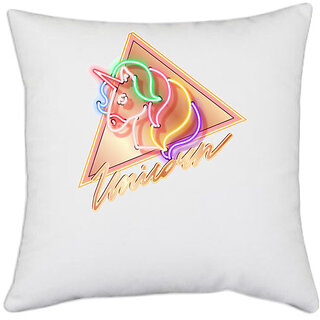                       UDNAG White Polyester 'Unicorn' Pillow Cover [16 Inch X 16 Inch]                                              
