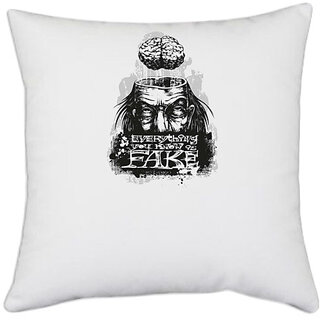                       UDNAG White Polyester 'Death | Nightmare Dream Death' Pillow Cover [16 Inch X 16 Inch]                                              