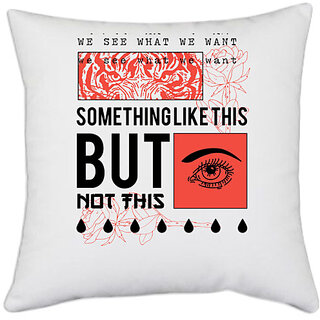                      UDNAG White Polyester 'Tiger eyes and human eye' Pillow Cover [16 Inch X 16 Inch]                                              