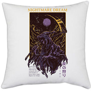                      UDNAG White Polyester 'Death | Nightmare Dream' Pillow Cover [16 Inch X 16 Inch]                                              