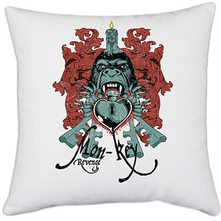                       UDNAG White Polyester 'Revenge | Monkey Revenge' Pillow Cover [16 Inch X 16 Inch]                                              