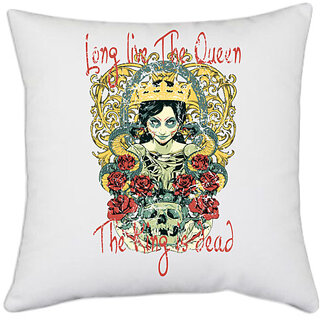                       UDNAG White Polyester 'Qween and King | Long live the qween, The king is dead' Pillow Cover [16 Inch X 16 Inch]                                              