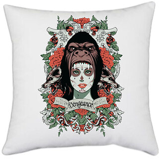                       UDNAG White Polyester 'Death | Vengeance' Pillow Cover [16 Inch X 16 Inch]                                              